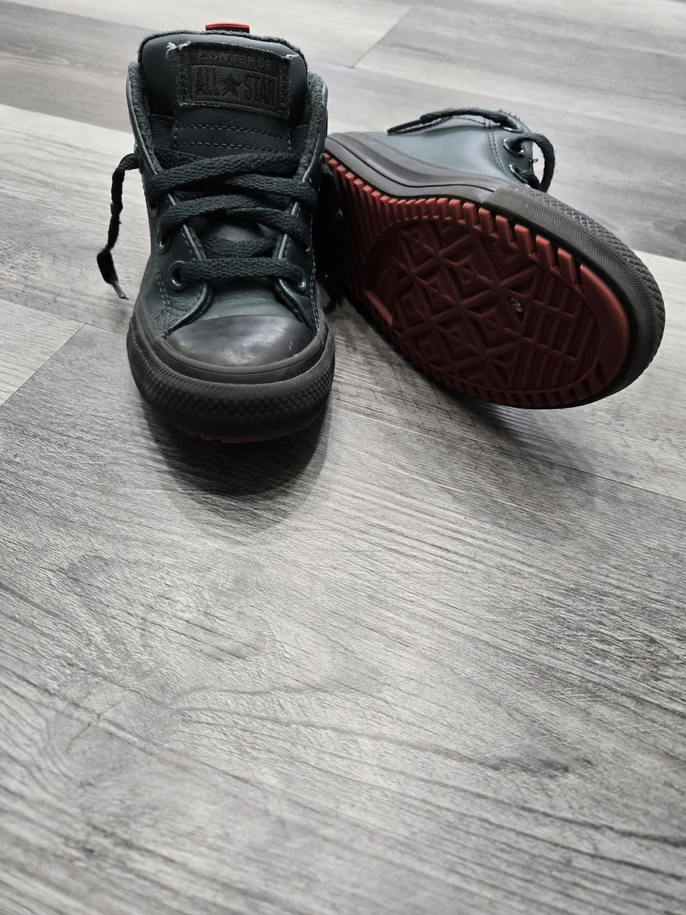 Converse Kids Black High-Top Sneakers with Red Heel Tab